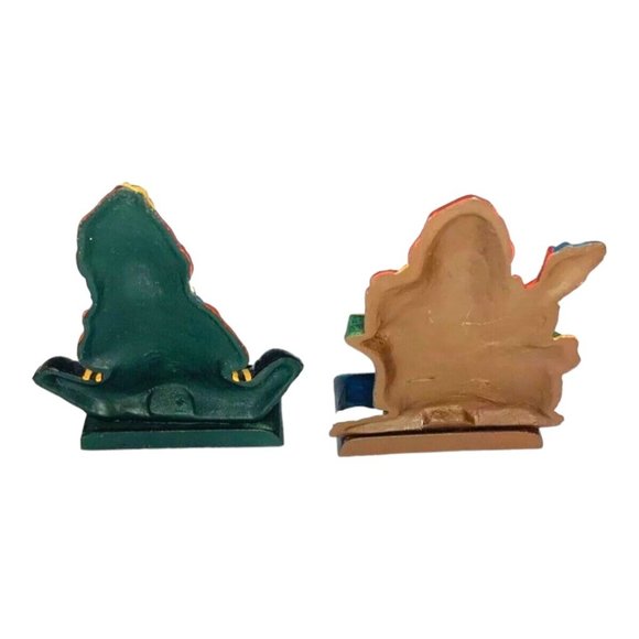 LOT of 2 Santa And Snowman Cast Iron Christmas Stocking Holder Hanger Vintage - Picture 4 of 11